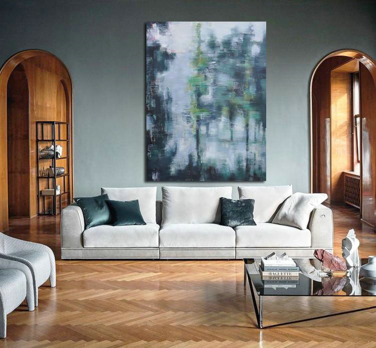 Extra Large Painting,Abstract Landscape Painting,Art Work,White,Purple Grey,Black